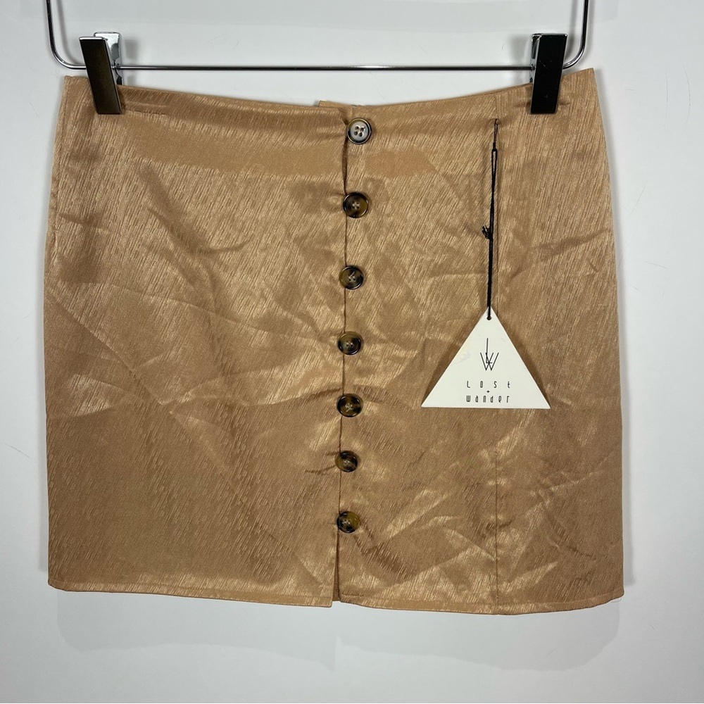 Lost + Wander Gold Button-Up Mini Skirt